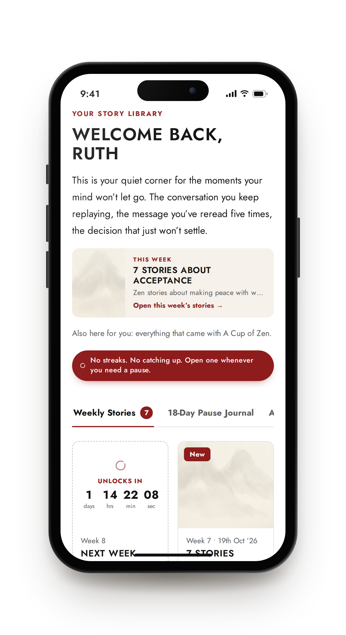 The evially Story Library open on a phone